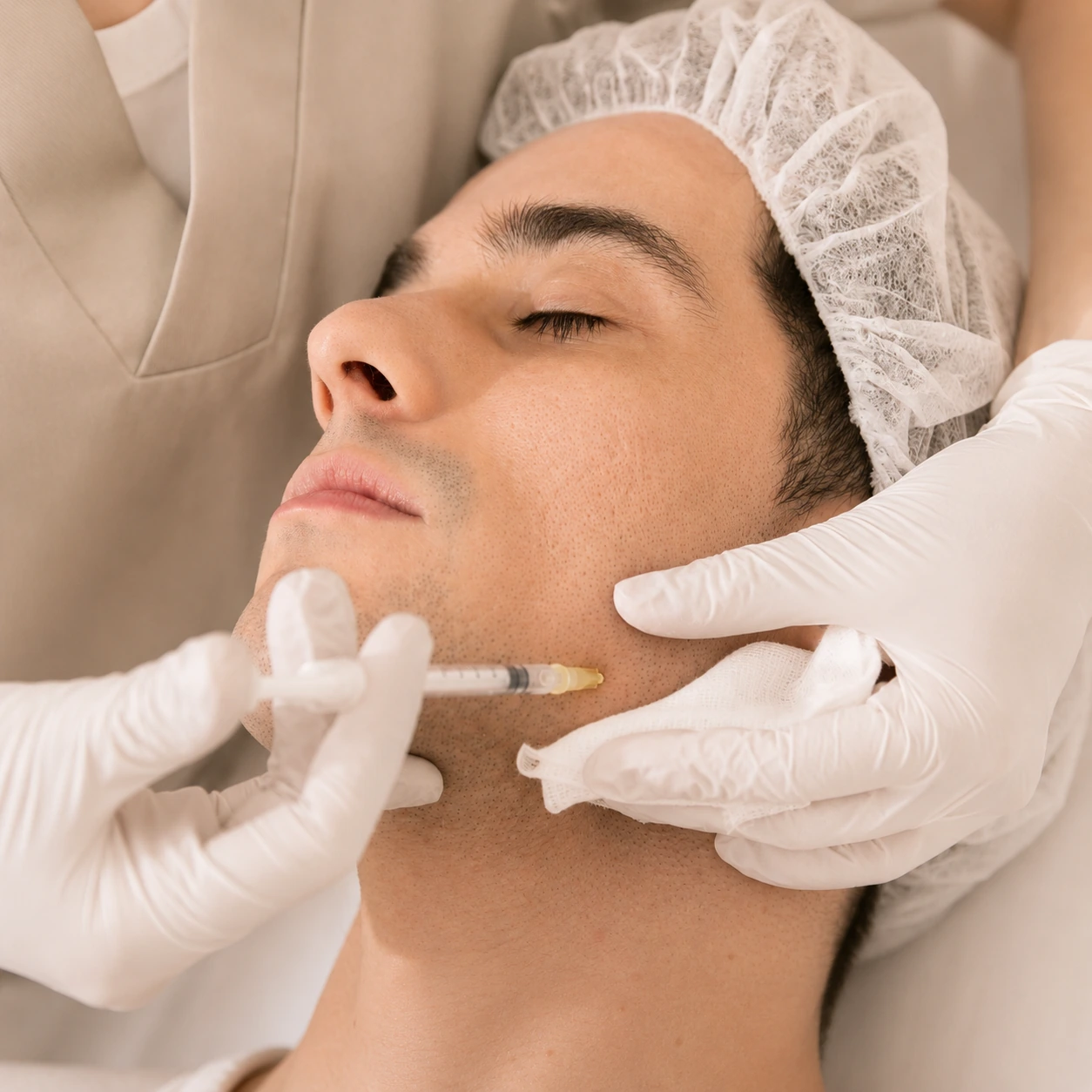 Double chin reduction tightening for Korean facial contouring and sculpting for men at MeOne Aesthetic Clinic in Dubai